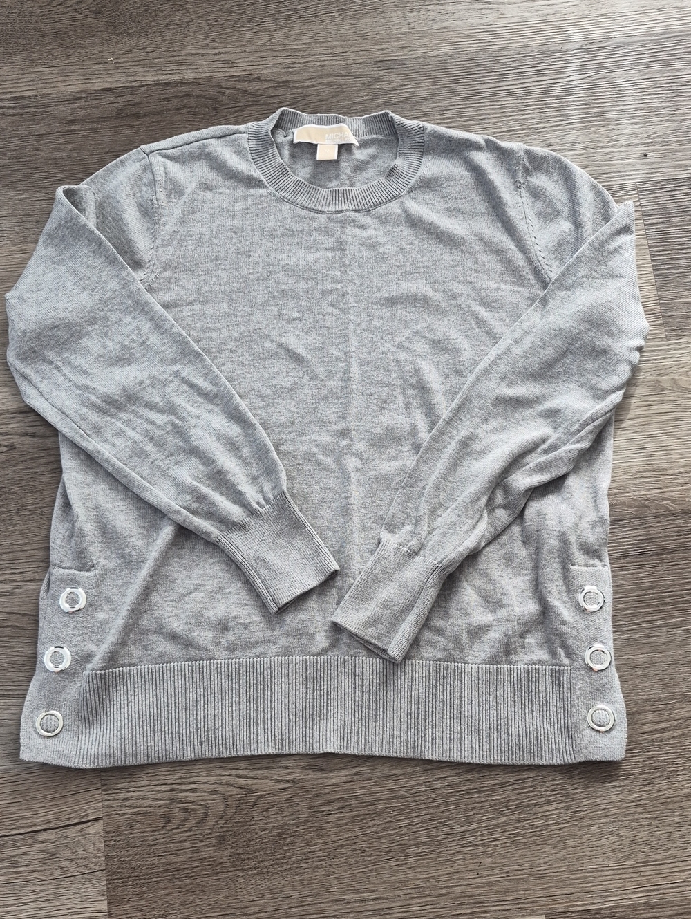 Michael KORS Light Gray Crewneck Sweater with Side Button Detail - SIZE MEDIUM